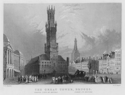De Grote Toren, Brugge door William Henry Bartlett